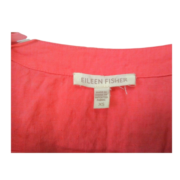 Eileen Fisher Womens Coral Pink 100% Irish Linen Sequin V-Neck Boho Tunic Top XS - Picture 8 of 16